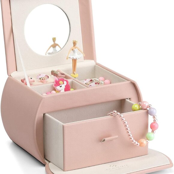 Kids Musical Jewelry Box for Girls with Drawer, Music Box with Ballerina and Sti